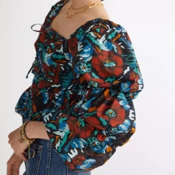 NWT Anthropologie Porridge Red Motif Multi Tiered Boho Poplin Blouse - Picture 2 of 4